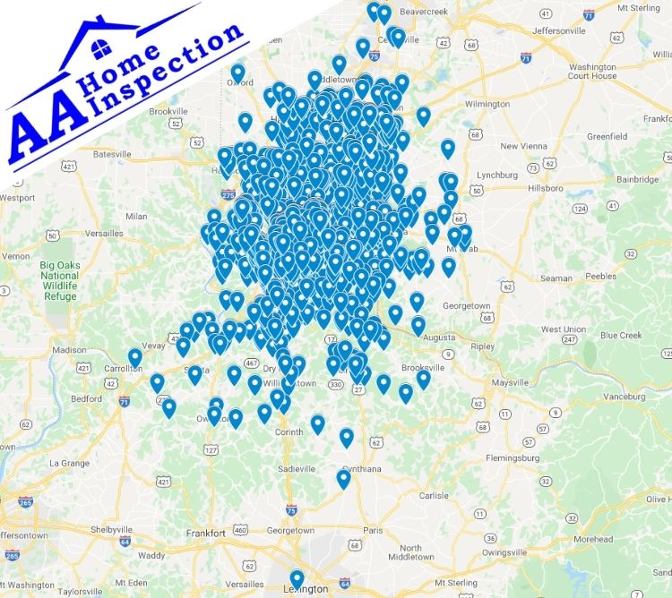 AA Home Inspection OH and KY Completed Inspection Map